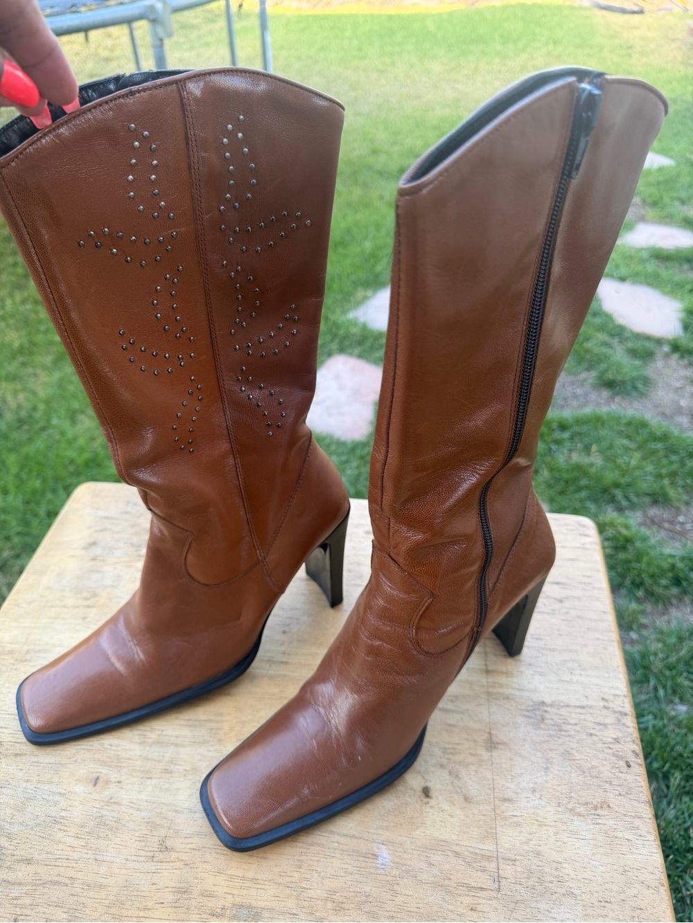 Guess Brown Mid-Calf Studded Leather Boots